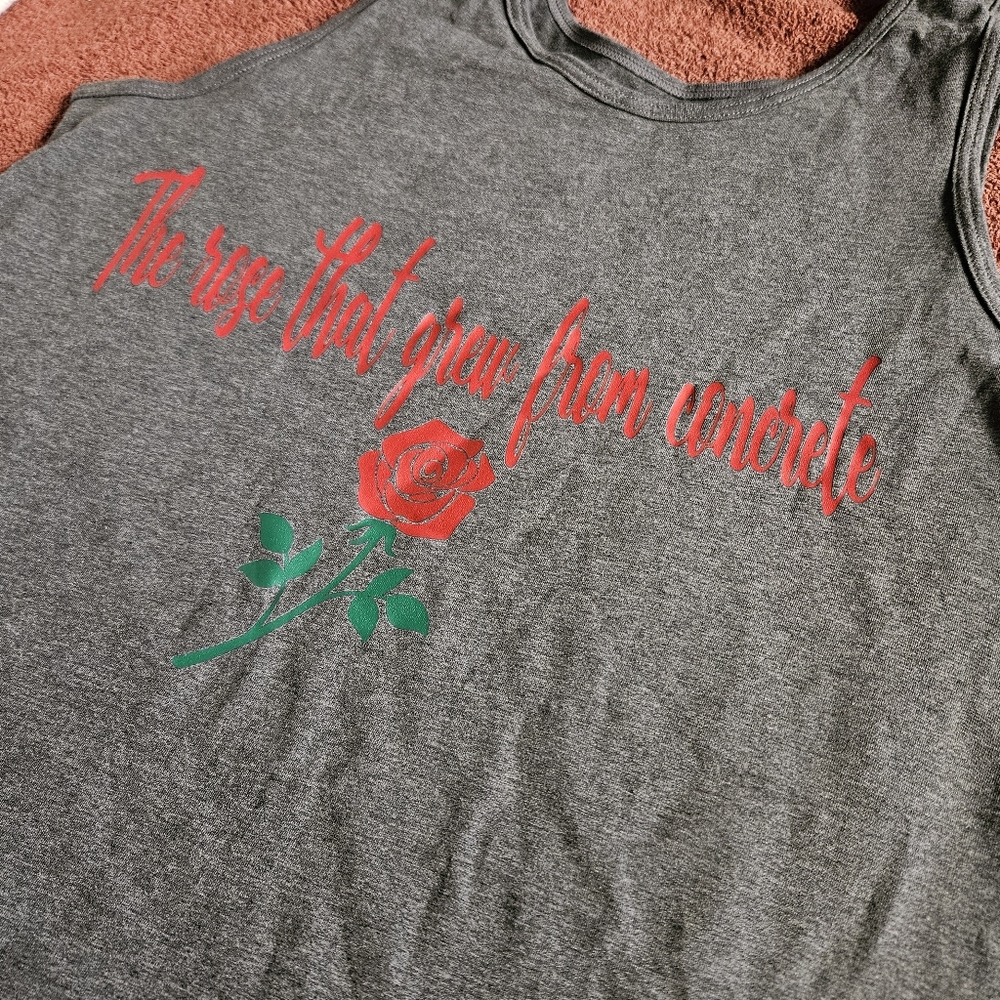 Gray Tank Top with Red Rose Graphic